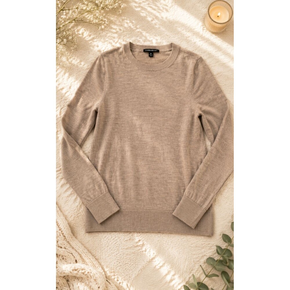 Katherine Barclay Merino Wool Sweater Womens Small Beige Pullover Lightweight